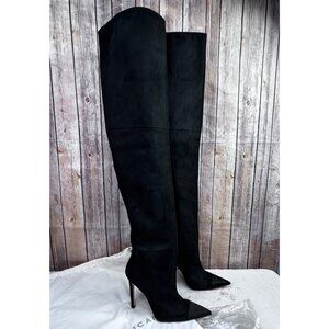 Good American Slouchy Over the Knee Boots 8.5 Black Suede Dust Bag Worn Once